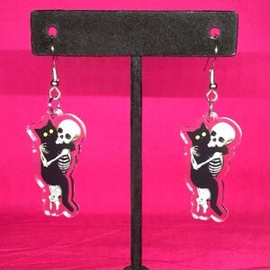 NWOT Skeleton with Cat Earrings